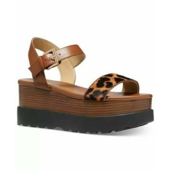 Michael Kors Shoes - MICHAEL KORS Marlon Flatform Wedge Calf Hair Leopard Sandal Shoes 10 NEW